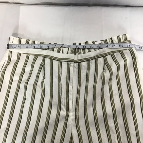 Express NWT Paperbag Waist Striped Ankle Pants High Rise Ivory Green 14R - Picture 7 of 13